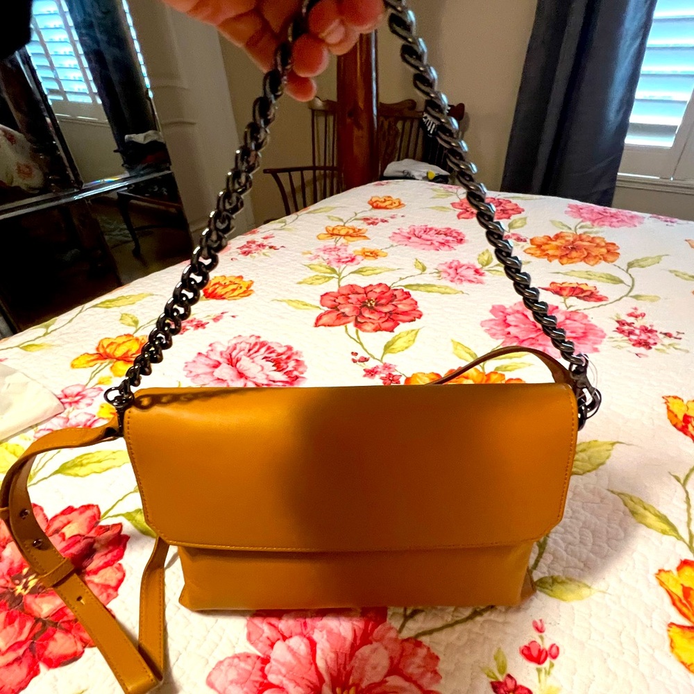 7 For All Mankind Mustard Shoulder Bag with Leather Strap and Chain Strap